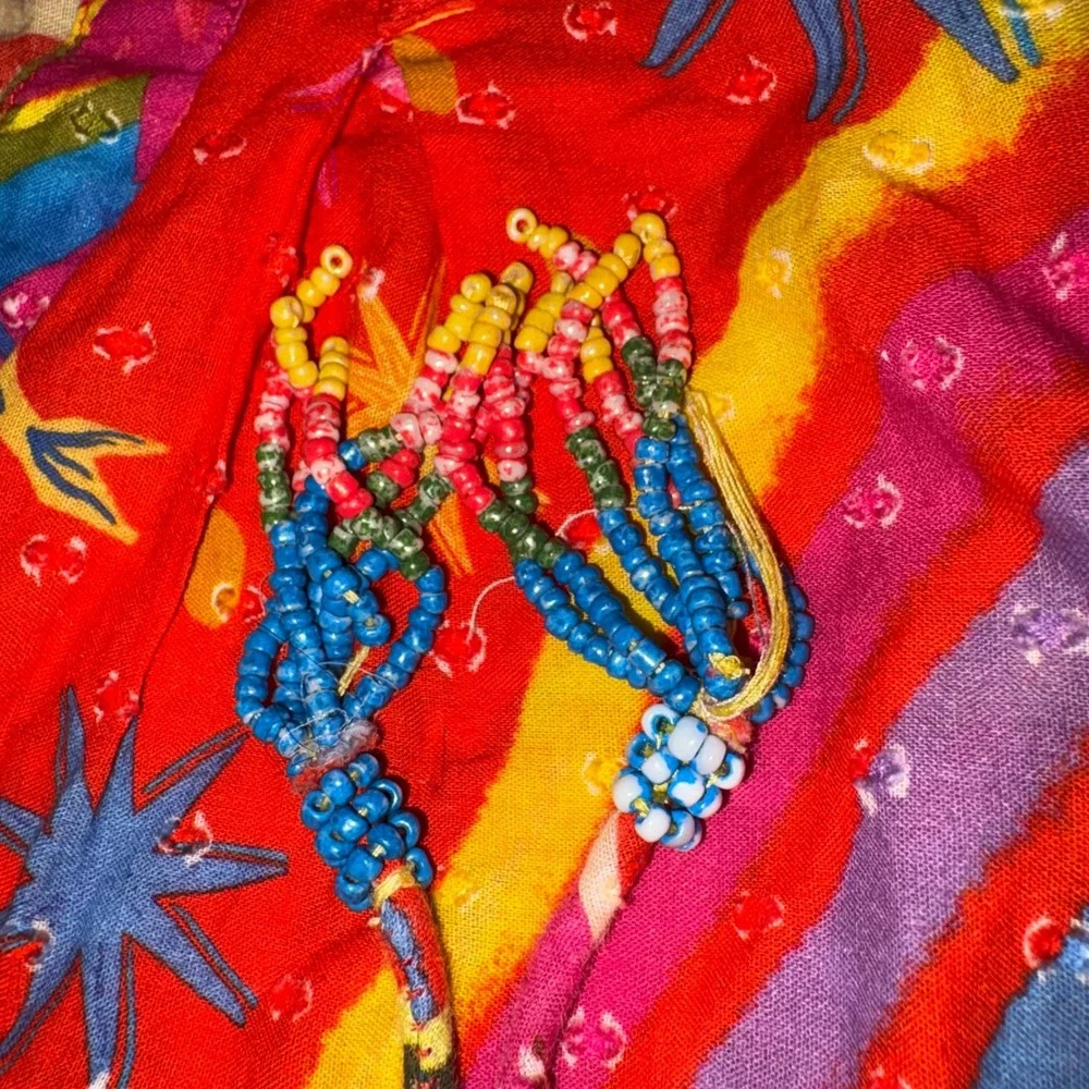 Farm Rio Red Toucan Pineapple Print Cotton Mini Dress XL Beaded Tassels Bright